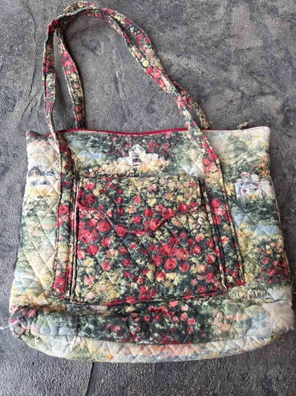 Quilted Floral Tote Bag With Zippered Pouch in Multicolor Handmade